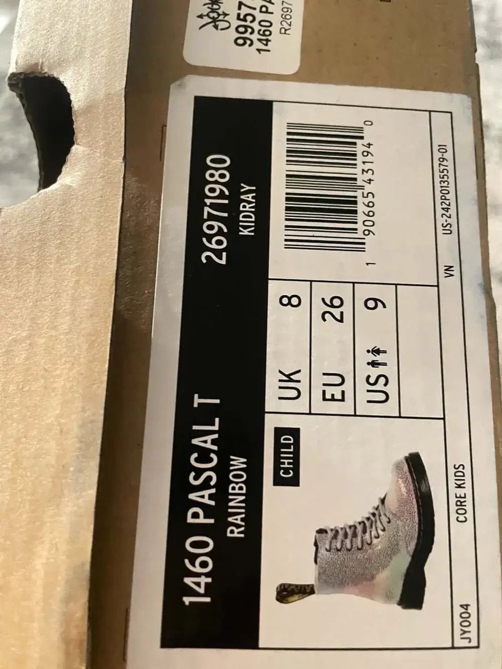 Dr. Martens 1460 Pascal T Kids Rainbow Glitter Combat Boots Size US 9 / UK 8
